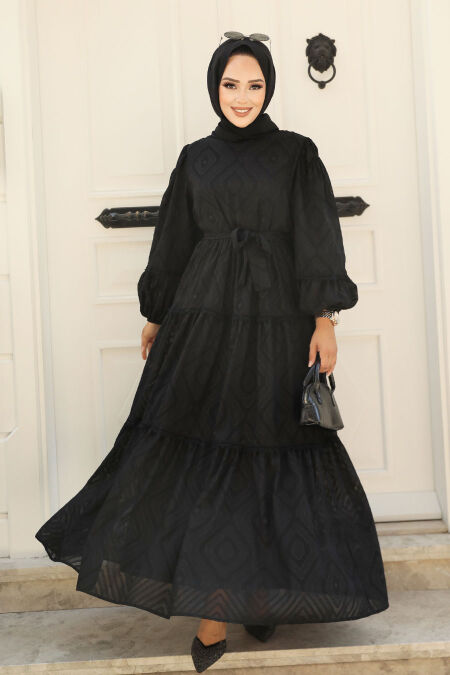 Modest Black Long Sleeve Dress 14131S