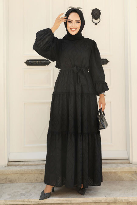 Modest Black Long Sleeve Dress 14131S