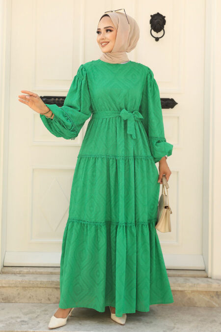 Modest Green Long Sleeve Dress 14131Y