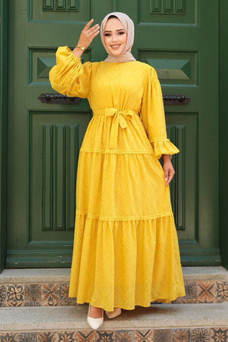 Modest Mustard Long Sleeve Dress 14131HR