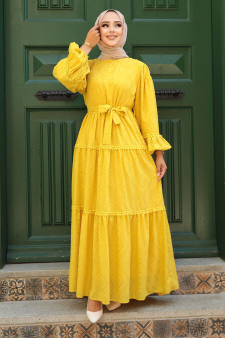 Modest Mustard Long Sleeve Dress 14131HR