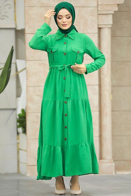  Green Long Sleeve Dress 40971Y