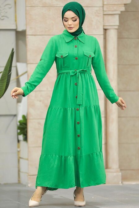  Green Long Sleeve Dress 40971Y