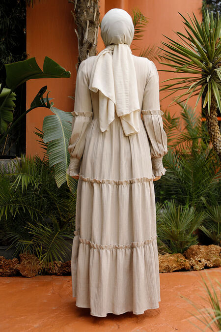 Beige Modest Long Dress 4421BEJ