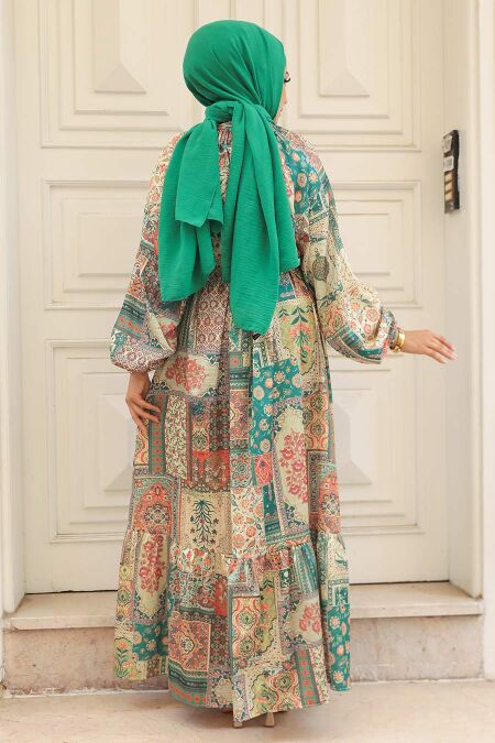 Green Hijab Dress 23155Y