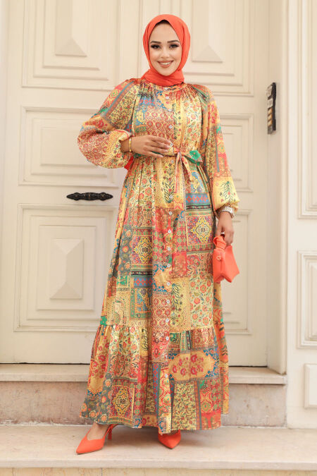 Mustard Hijab Dress 23155HR