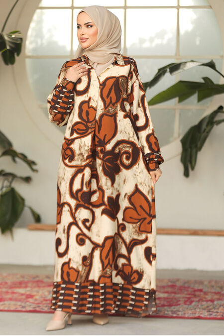 Modest Sunuff Colored Maxi Dress 23171TB