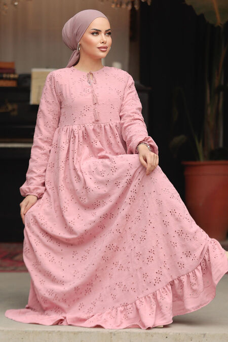 Modest Powder Pink Summer Dress 23201PD