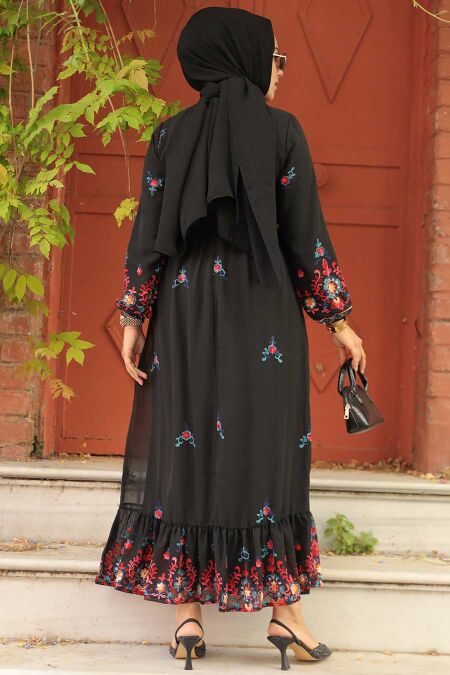 Modest Black Floral Maxi Dress 23231S