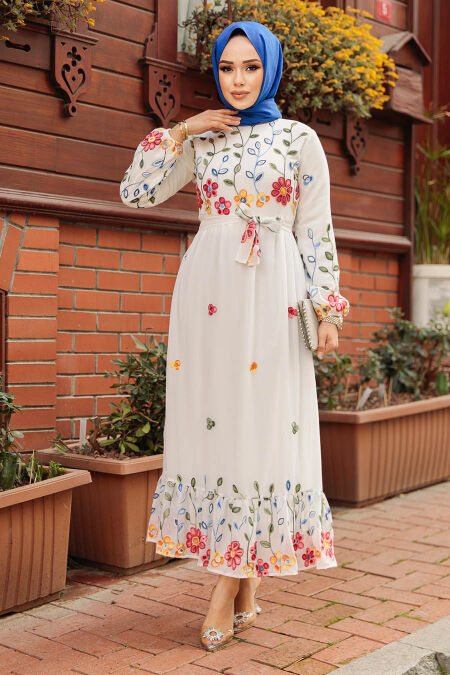 Modest White Maxi Floral Dress 23232B