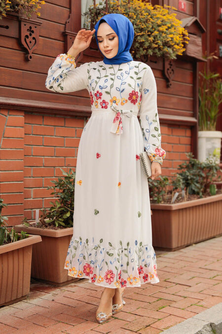 Modest White Maxi Floral Dress 23232B