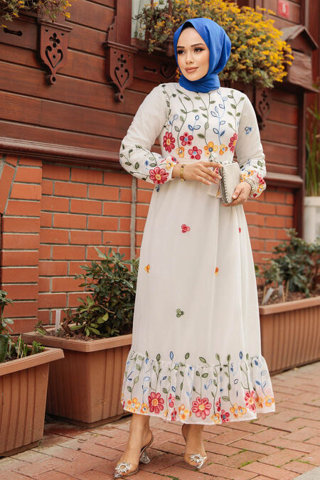 Modest White Maxi Floral Dress 23232B