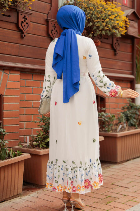 Modest White Maxi Floral Dress 23232B