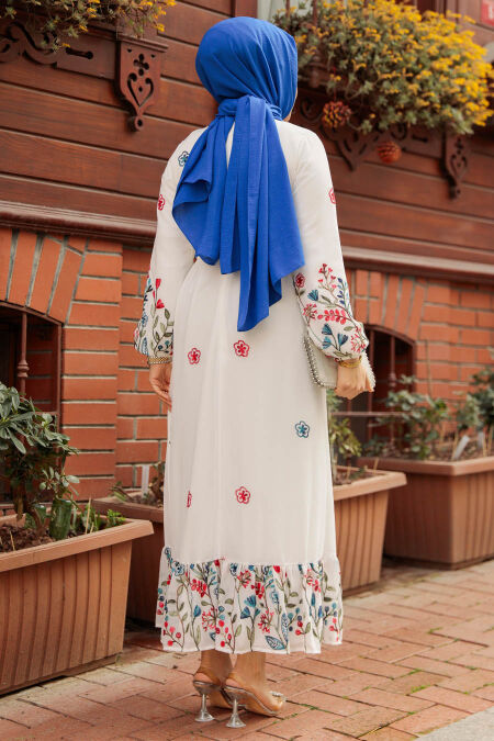 Modest White Floral Dress 23233B