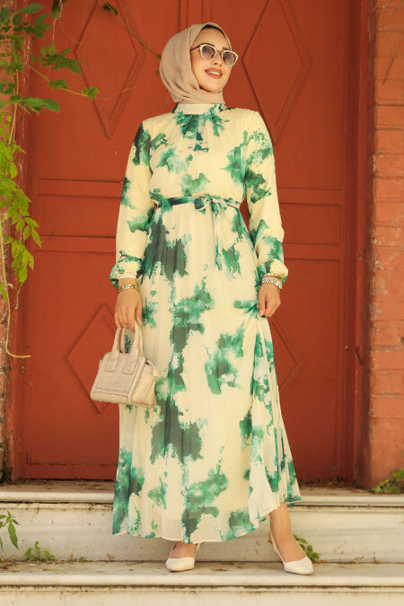 Modest Green Long Dress 34461Y