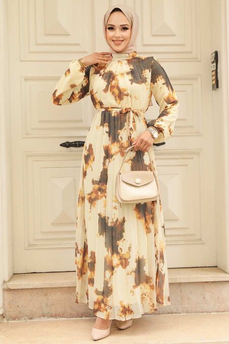 Modest Mustard Long Dress 34461HR