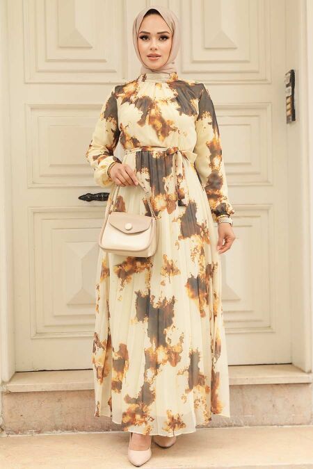 Modest Mustard Long Dress 34461HR