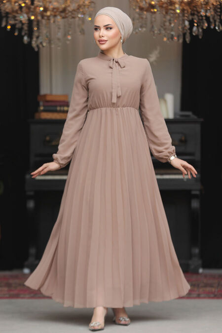 Modest Mink Chiffon Maxi Dresses 50351V