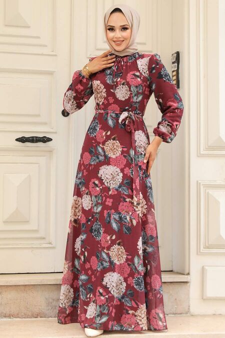  Claret Red Long Sleeve Dress 279083BR