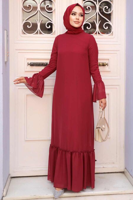 Claret Red Hijab Dress 5729BR