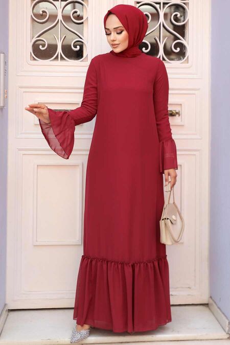 Claret Red Hijab Dress 5729BR