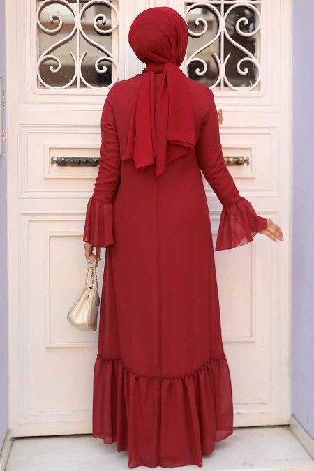 Claret Red Hijab Dress 5729BR