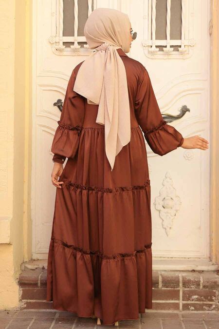  Brown Hijab Turkish Dress 5884KH