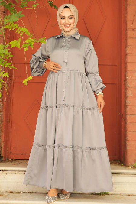  Grey Hijab Turkish Dress 5884GR