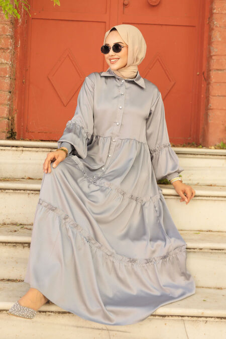  Grey Hijab Turkish Dress 5884GR