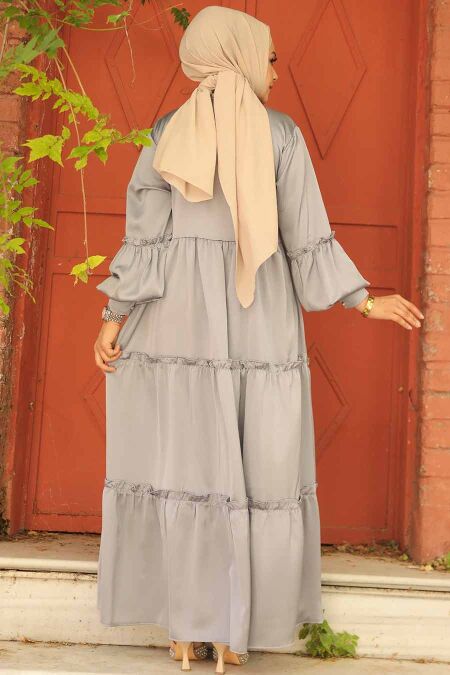  Grey Hijab Turkish Dress 5884GR