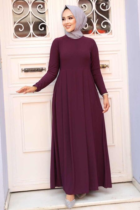 Plum Color Hijab Dress 18130MU