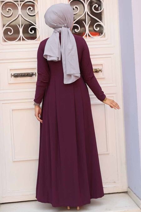 Plum Color Hijab Dress 18130MU