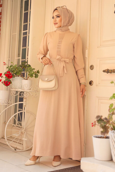 Modest Beige Maxi Dress 6621BEJ