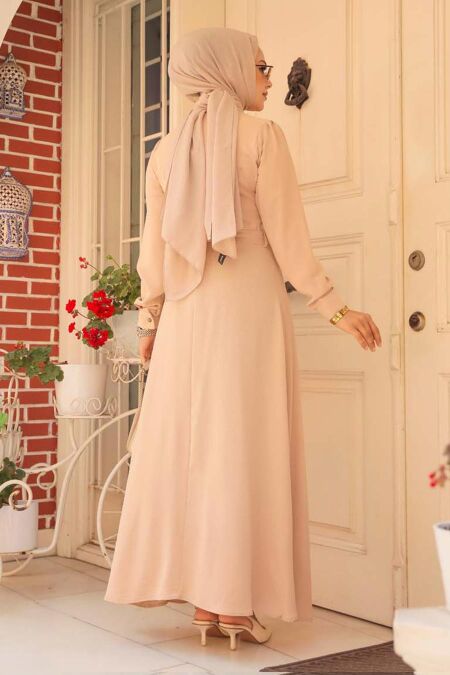 Modest Beige Maxi Dress 6621BEJ