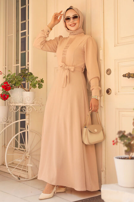 Modest Beige Maxi Dress 6621BEJ