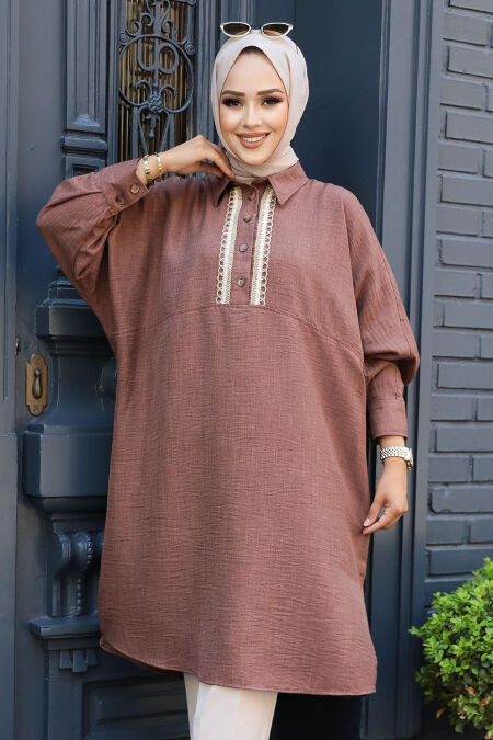  Brown Modest Tops 663KH