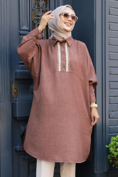  Brown Modest Tops 663KH