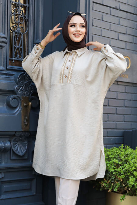  Beige Modest Tops 663BEJ