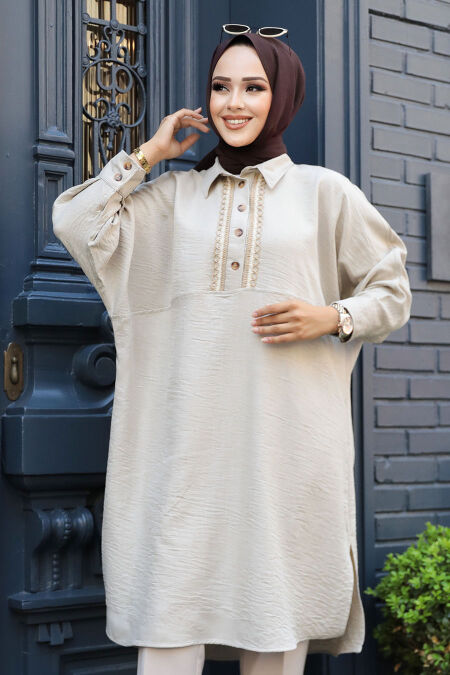  Beige Modest Tops 663BEJ