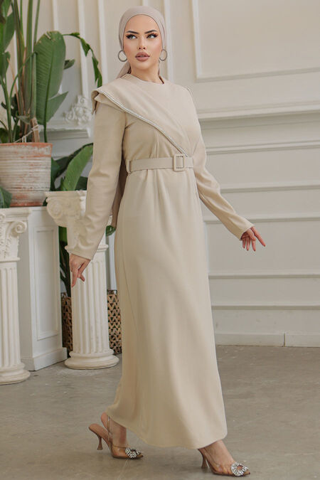  Beige Modest Prom Dress 664BEJ