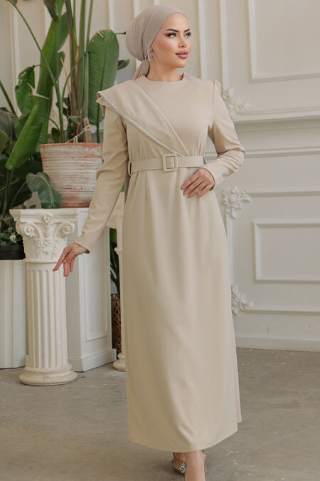  Beige Modest Prom Dress 664BEJ