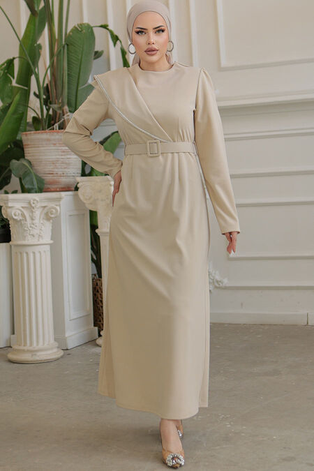  Beige Modest Prom Dress 664BEJ