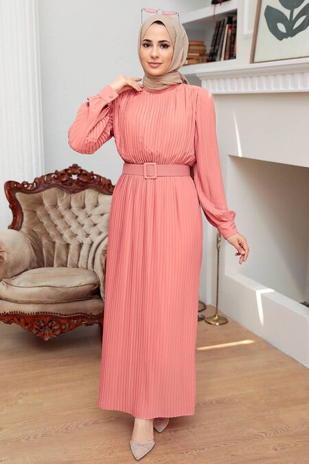 Salmon Pink Hijab Dress 3369SMN