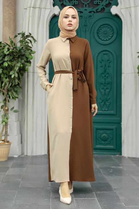 Brown Hijab Dress 3437KH