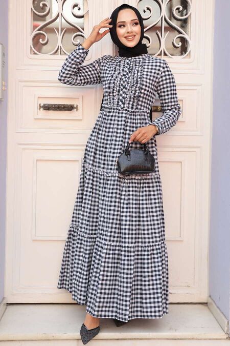 Modest Navy Blue Long Sleeve Dress 2702L