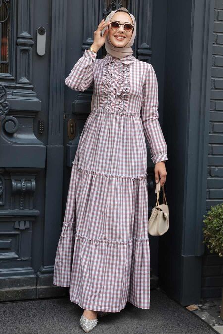 Modest Powder Pink Long Sleeve Dress 2702PD