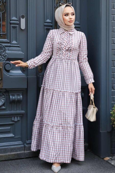 Modest Powder Pink Long Sleeve Dress 2702PD