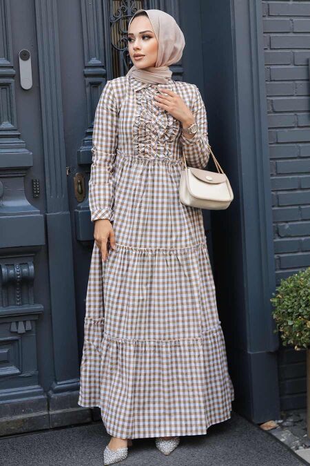 Modest Beige  Long Sleeve Dress 2702BEJ