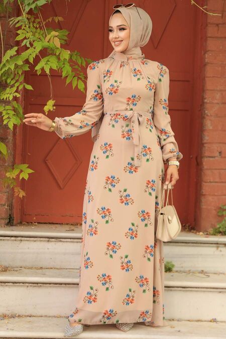  Beige Modest Dress 27935BEJ