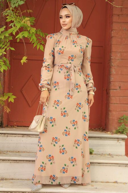  Beige Modest Dress 27935BEJ